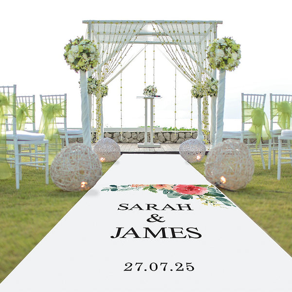 Watercoloured Flowers Personalised Wedding Aisle Runner