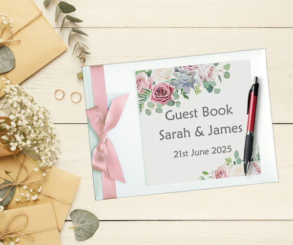Dusky Pink Roses Personalised Guest Book