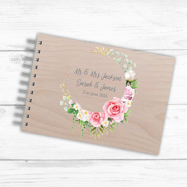 Floral A5 Personalised Wooden Guest Book