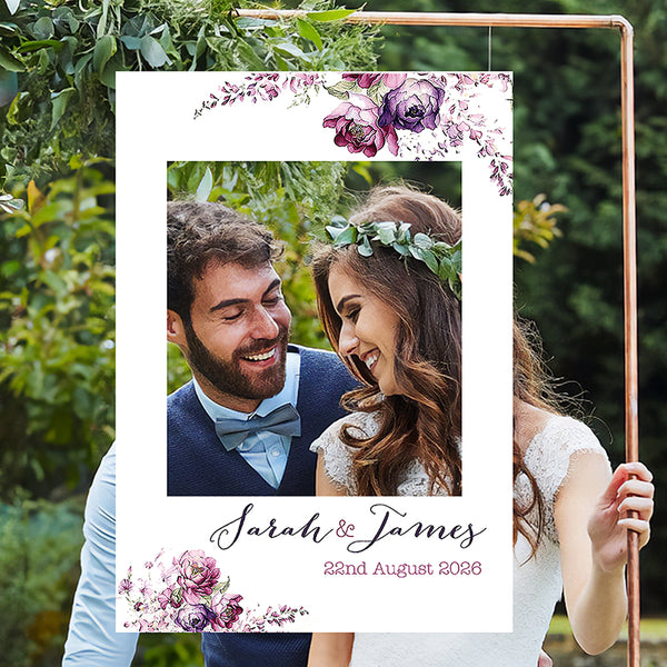 Printed Premium Personalised, Elegant Wedding Selfie Frame Ideal for Engagement Parties & Weddings - Vintage Flowers