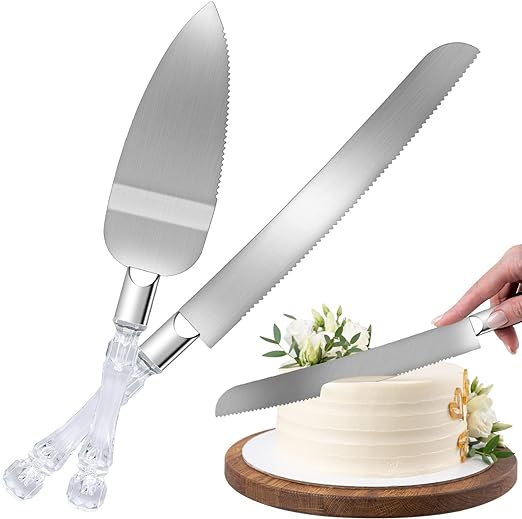 Clear Handles Weddig Cake Knife & Serving Set
