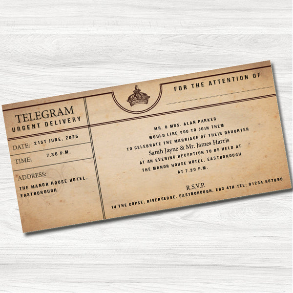 Telegram Wedding Evening Invitation - Back
