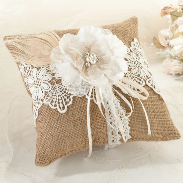 Burlap and Lace Ring Pillow.