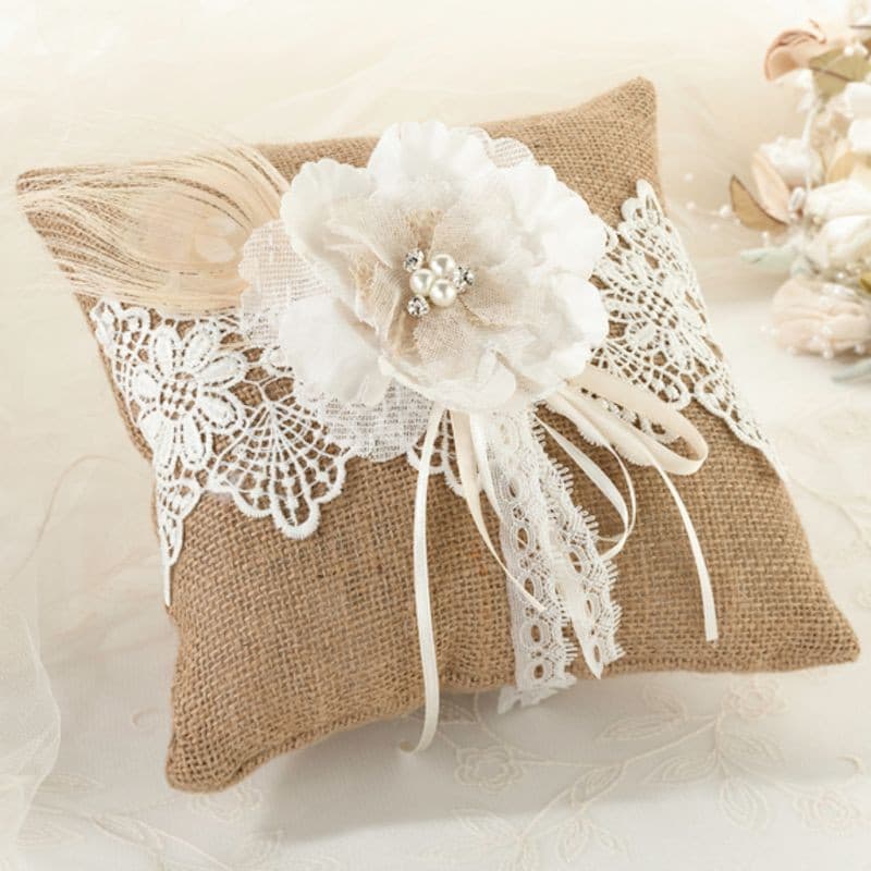 Burlap and Lace Ring Pillow.