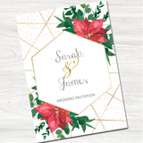 Red Poinsettia Wedding Day Invitation - Front