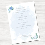 Dusky Blue Rose & Hydrangea Wedding Day Invitation-Back