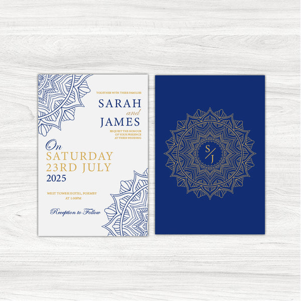 Navy & Gold Mandala Wedding Invitation