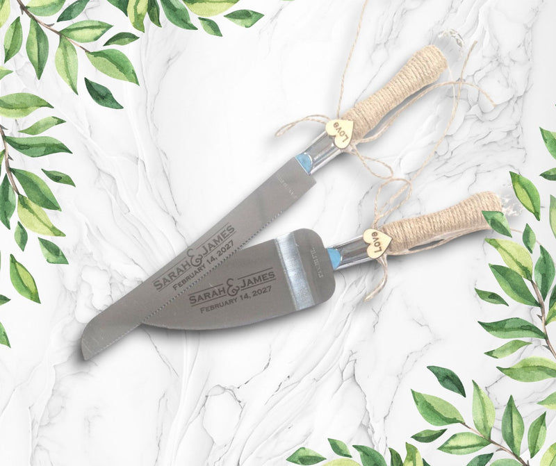 Rustic Handles Personalised Wedding Cake Knife & Serving Set