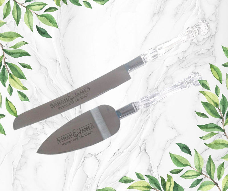Clear Handles Personalised Wedding Cake Knife & Serving Set, Personalised Serving Set, Personalised Cake Knife & Server