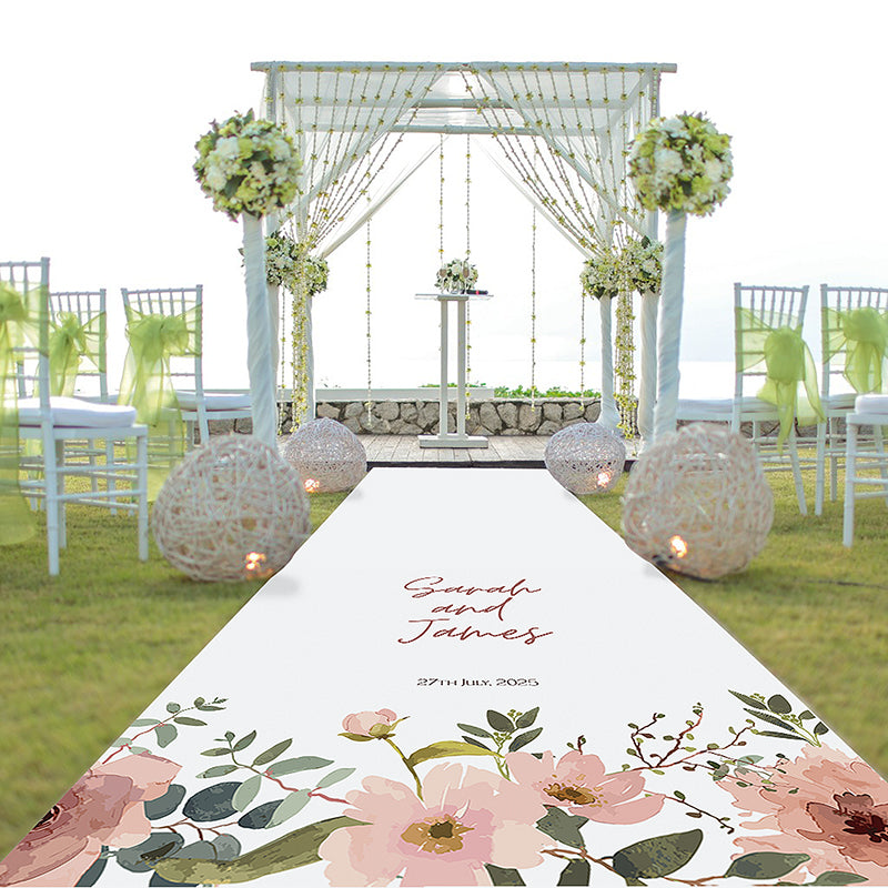 Dusky Pink Floral Personalised Aisle Runner