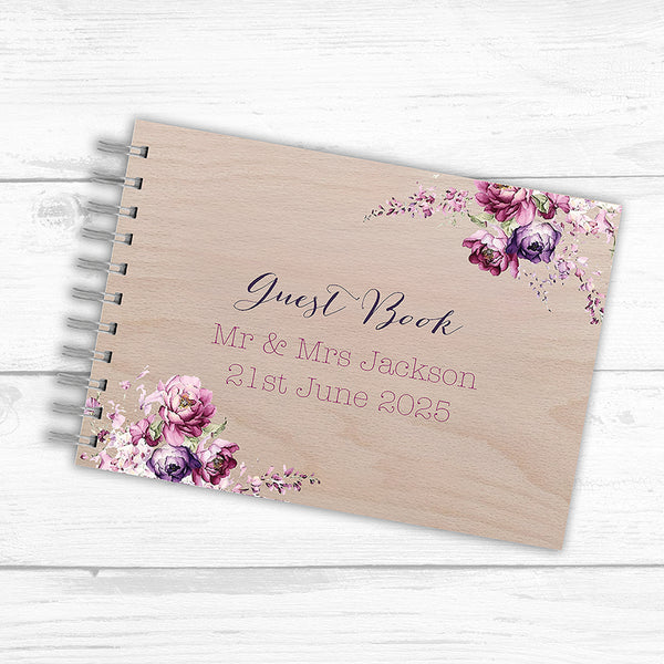 Vintage Flowers Personalised Wooden Guest Book