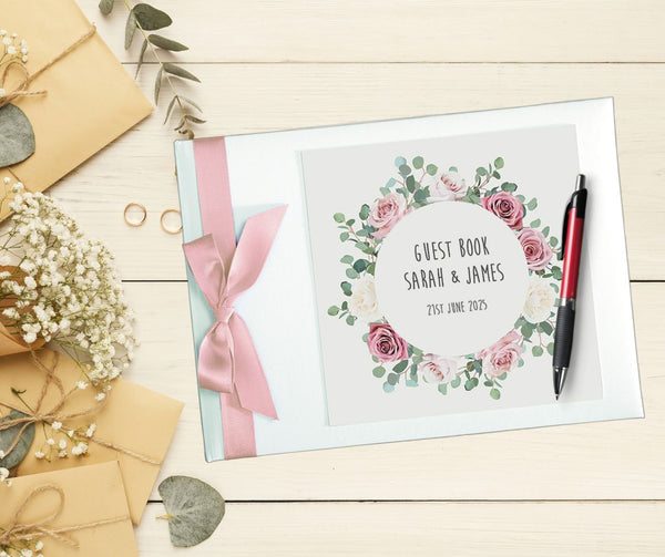 Pink & White Roses Personalised Guest Book