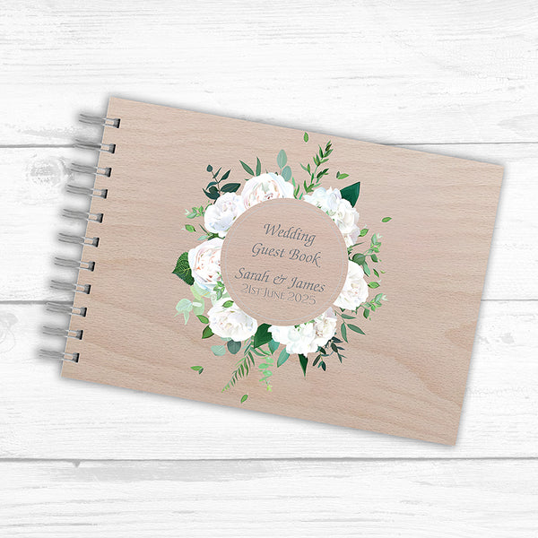 Wooden Painted Blooms Personalised Guest Book