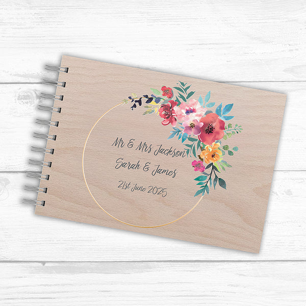 Watercolour Bouquet Personalised Wooden Guest Book