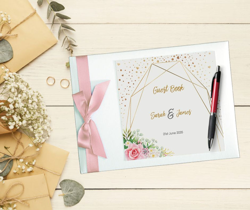 Floral Pink Rose Personalised Guest Book