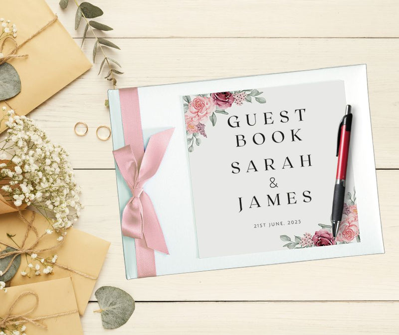 Elegant Flowers Personalised Wedding Guest Book