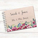 Burgundy Flowers A5 Personalised Guest Book, Available in Frosted Acrylic of Wood