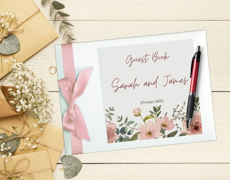 Dusky Pink Floral Personalised Wedding Guest Book