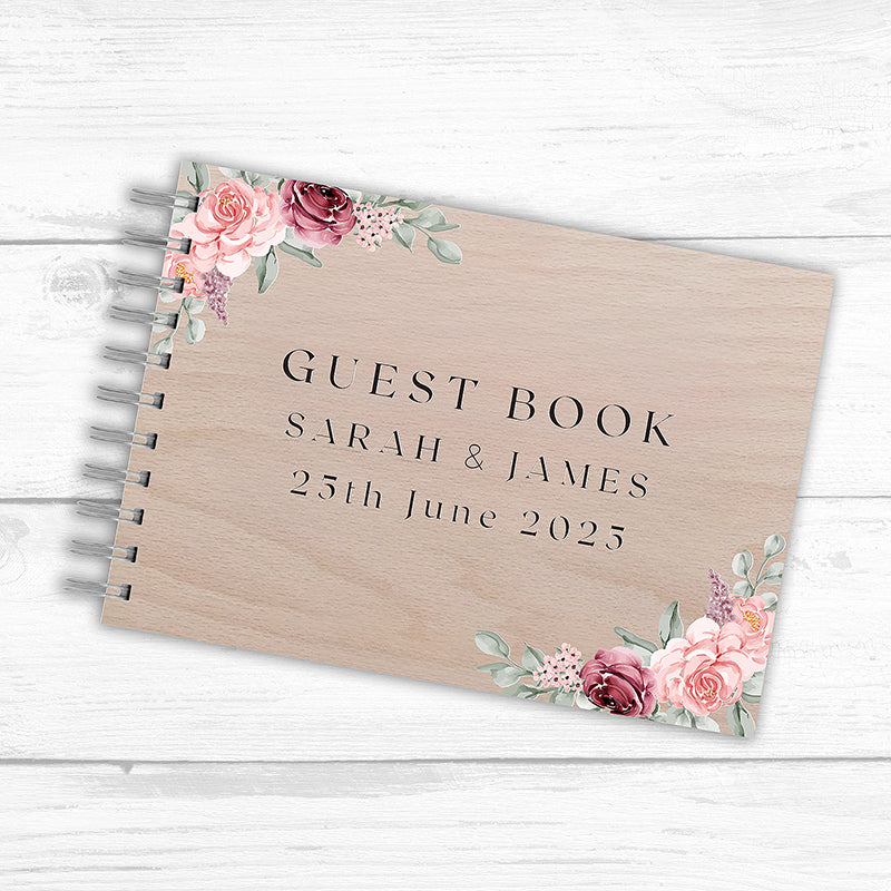 Elegant Flowers Wooden Guest Book