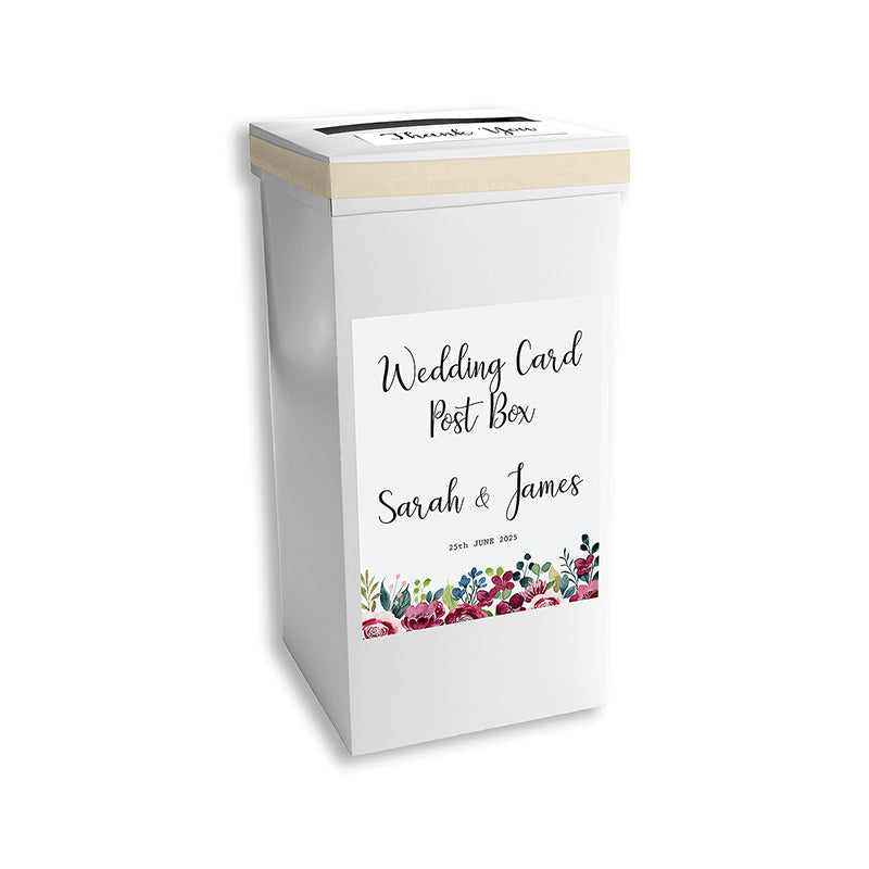Burgundy Flowers Personalised Wedding Postbox