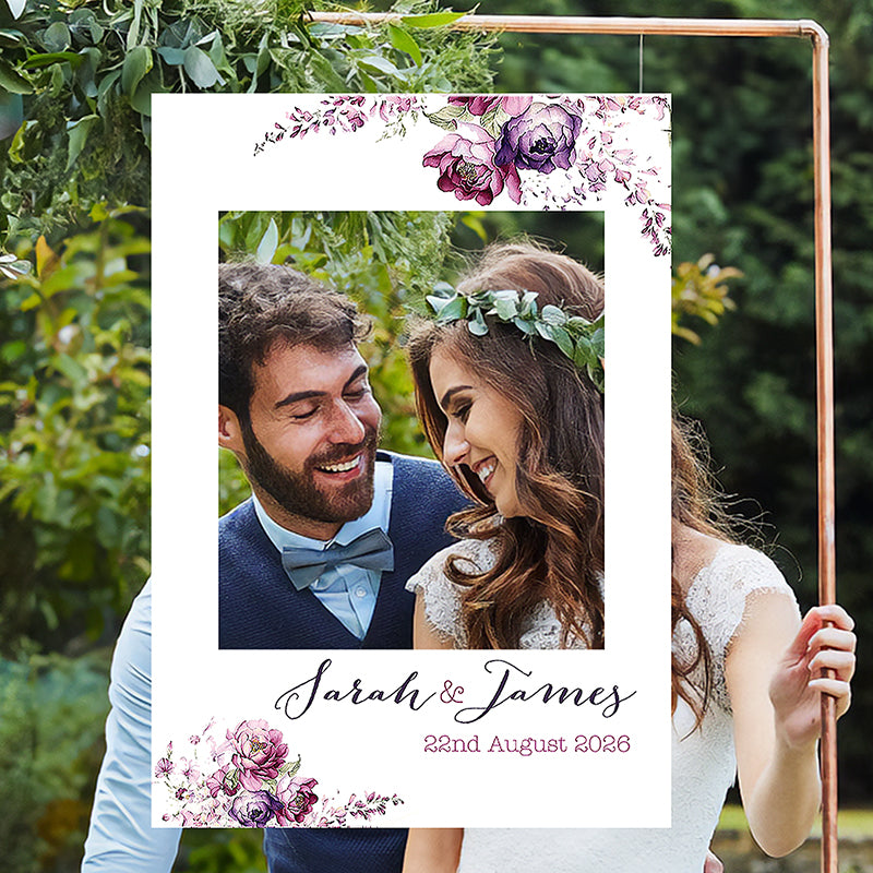 Printed Premium Personalised, Elegant Wedding Selfie Frame Ideal for Engagement Parties & Weddings - Vintage Flowers