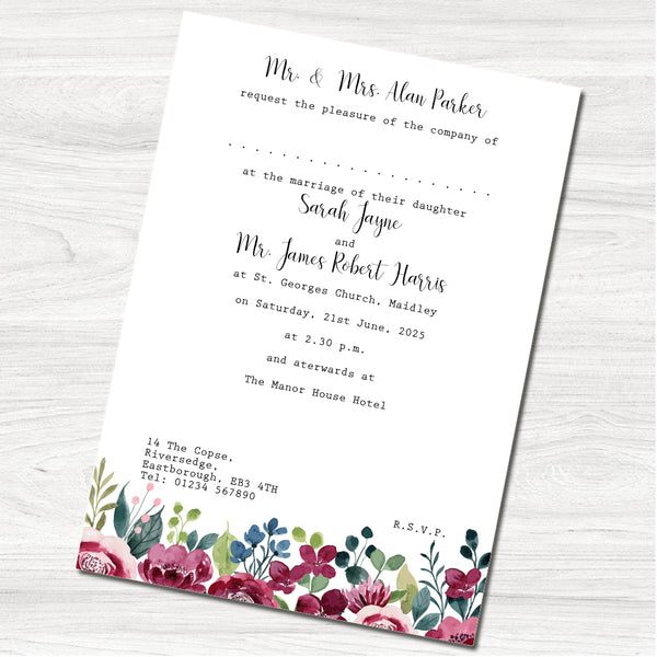 Burgundy Flowers Wedding Day Invitation