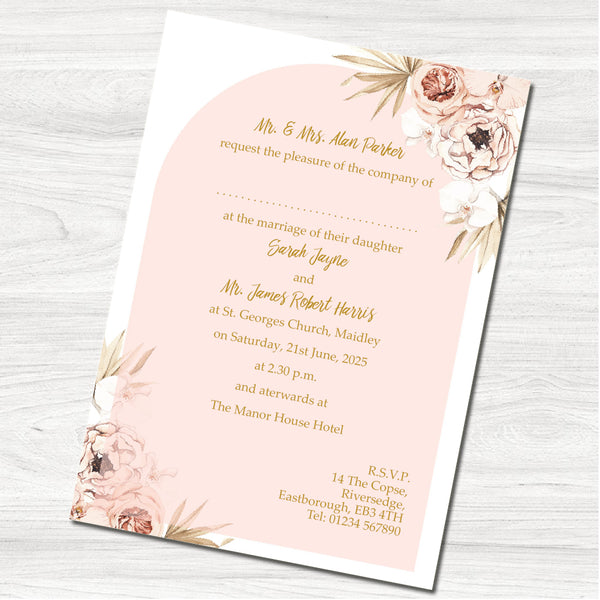 Pink Boho Wedding Day Invitation