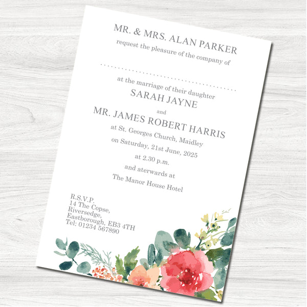 Watercolour Wedding Day Invitation