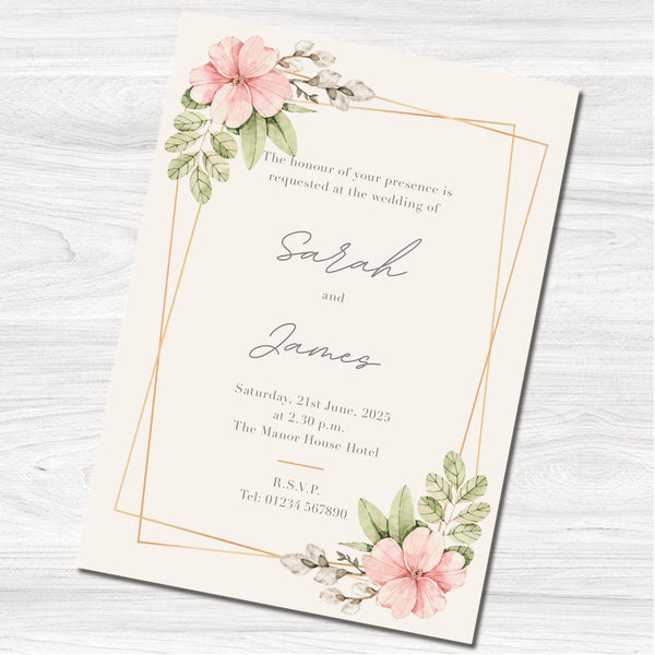 Cream Floral Wedding Day Invitation