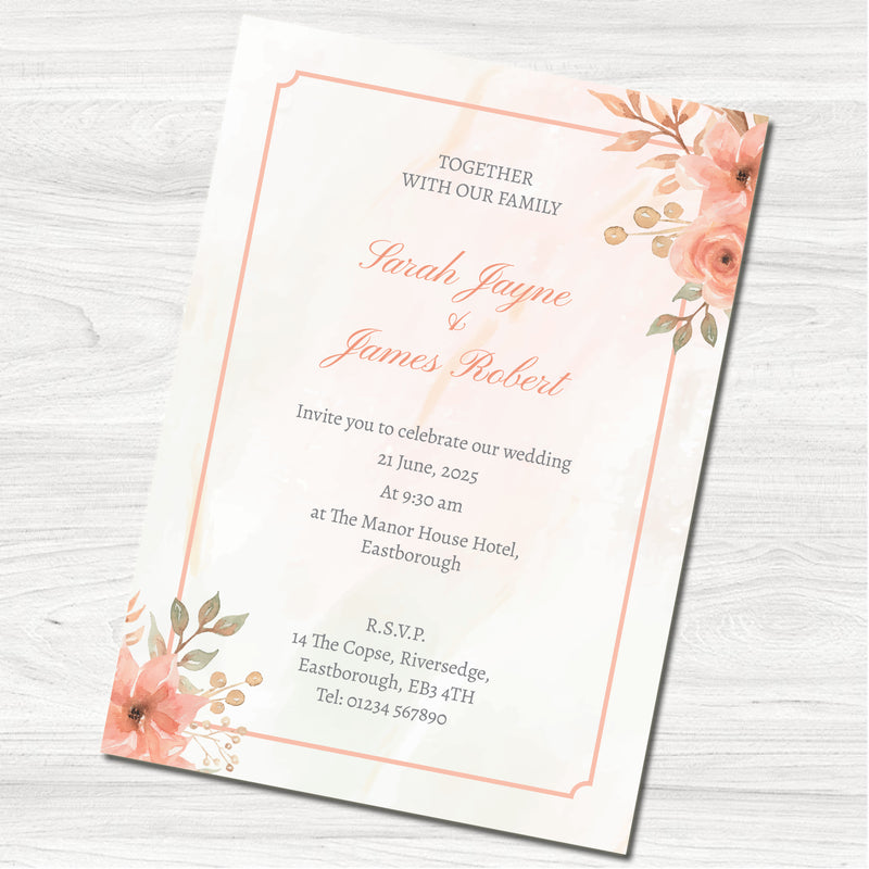 Pink Floral Wedding Day Invitation