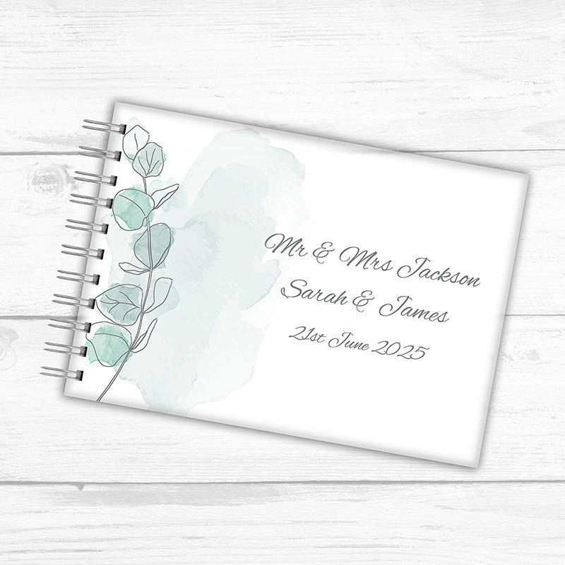 Eucalyptus Branch Personalised Wedding Guest Book in Frosted Acrylic, Made to Order