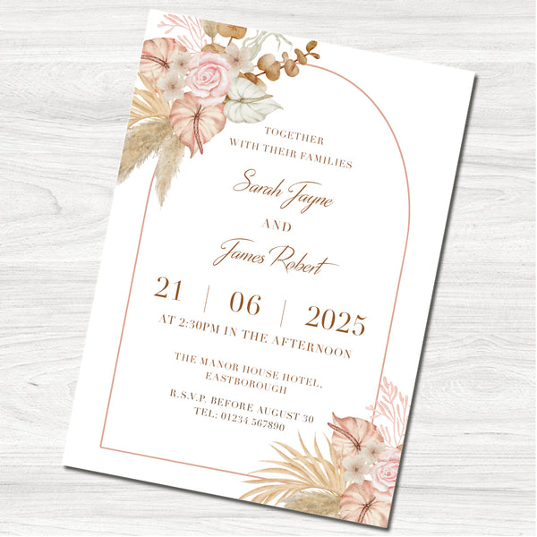 Beige and Pink Watercolour Wedding Day Invitation