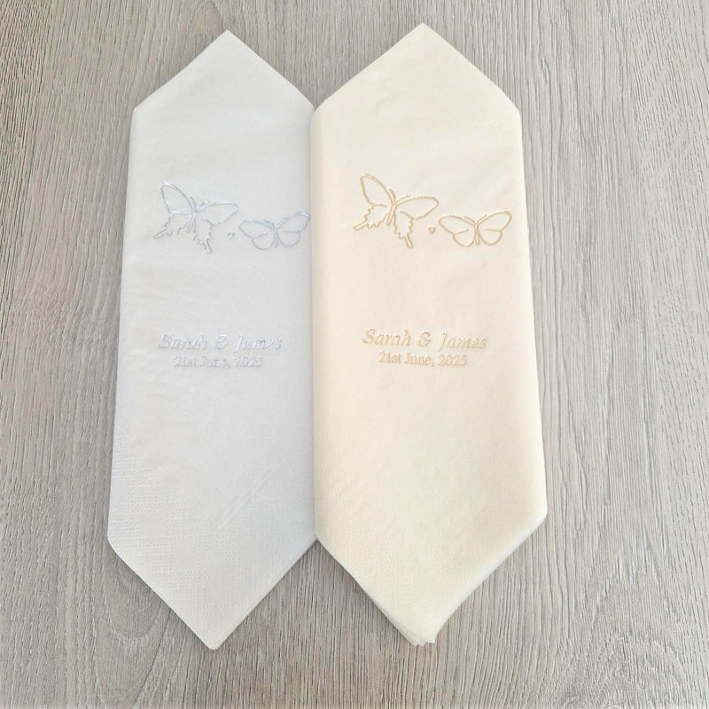 Personalised Serviettes/Napkins, Butterflies, Available in Cream or White