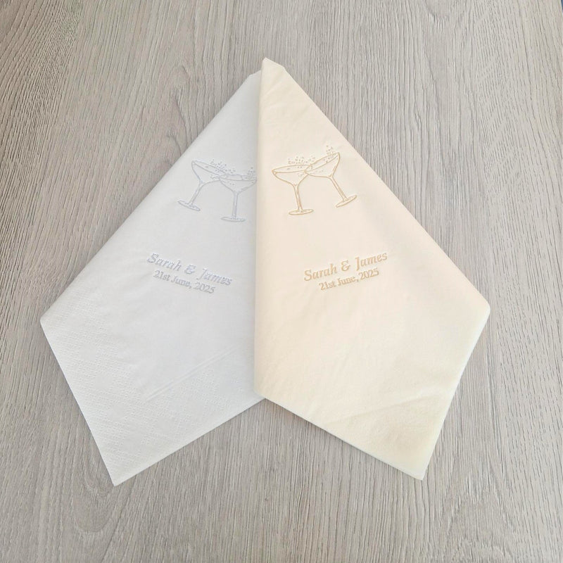 Cocktail Glasses Napkins/Serviettes, Personalised - Available in White or Cream