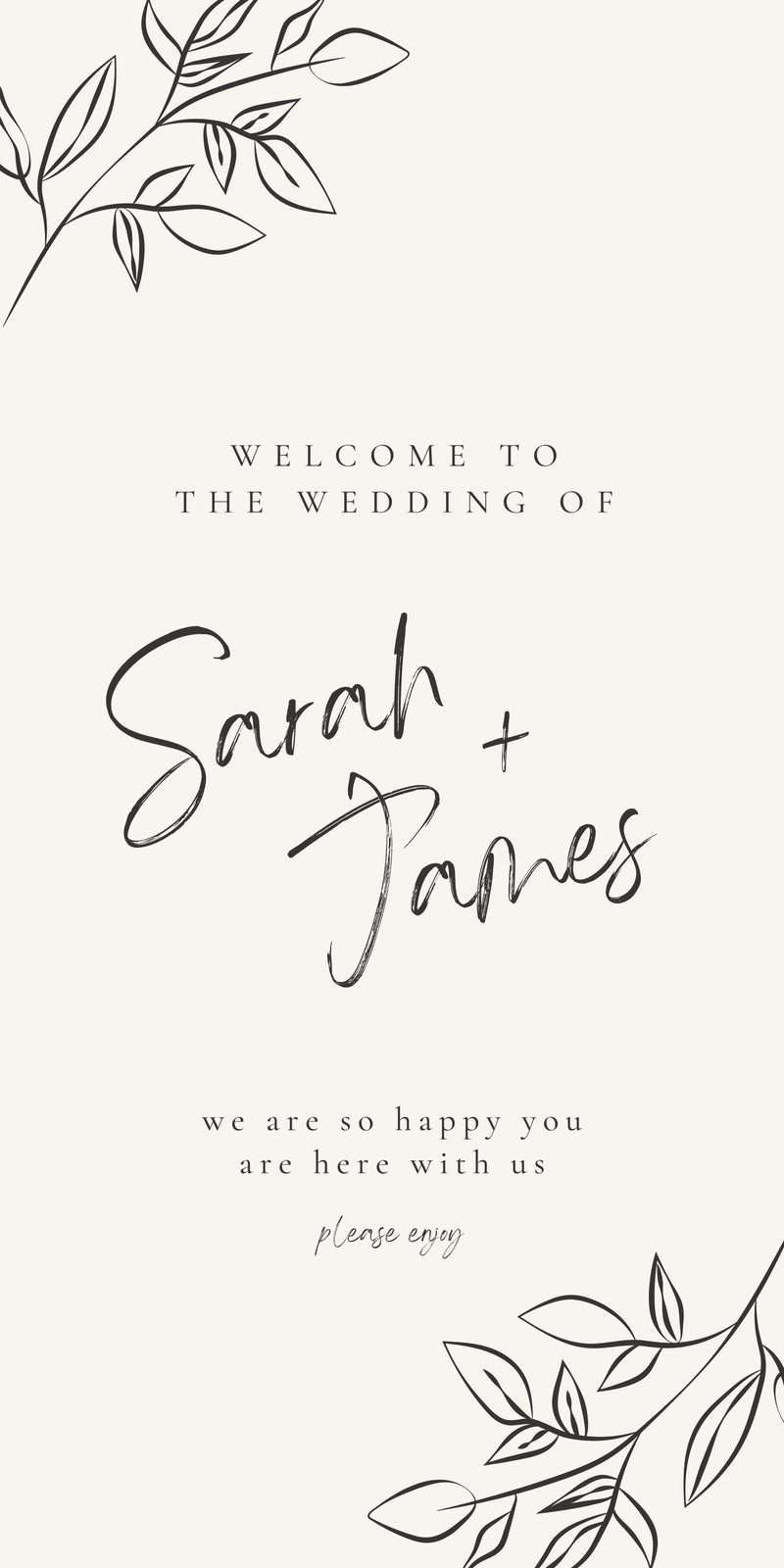 Cream Leaves Wedding Banner, Wedding Welcome Banner Personalised Wedding Banner, Made to Order Banners, Welcome Banners for all Occasions