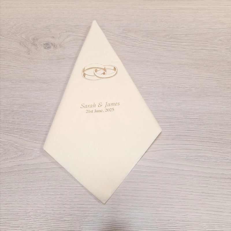 Entwined Rings Personalised Napkins/Serviettes Available in Cream or White