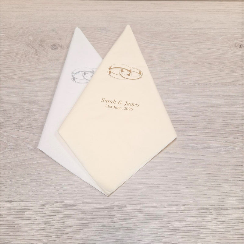 Entwined Rings Personalised Napkins/Serviettes Available in Cream or White