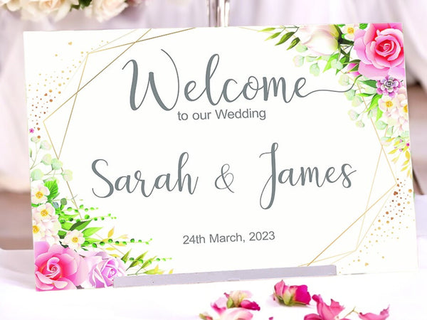 Floral Rose Wedding Welcome Sign
