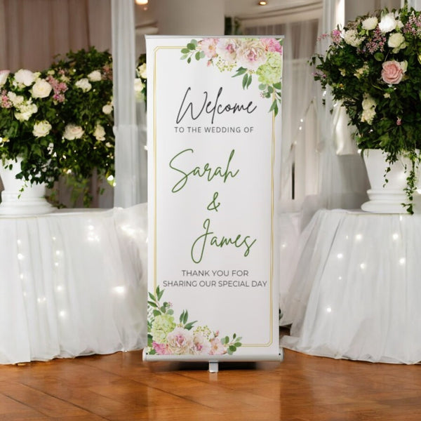 Floral Wedding Banner, Wedding Welcome Banner, Personalised Wedding Roller Banner, Made to Order Banners, Bespoke Designs, Floral Design