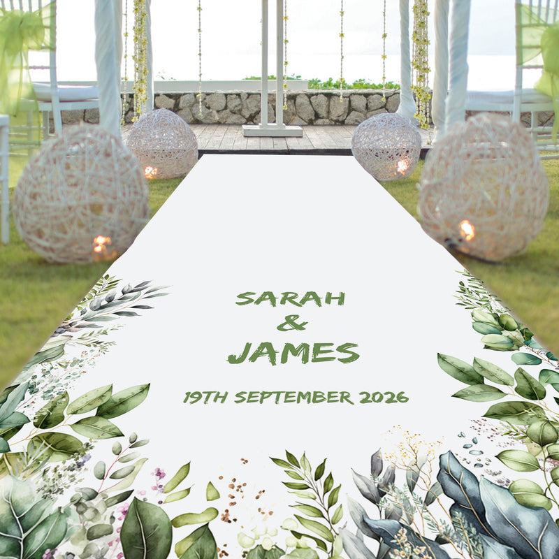 Botanical Green Foliage Wedding Aisle Runner