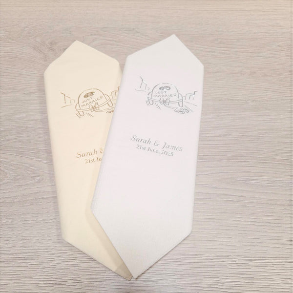 Personalised Wedding Car Napkins/Serviettes Available in Cream or White