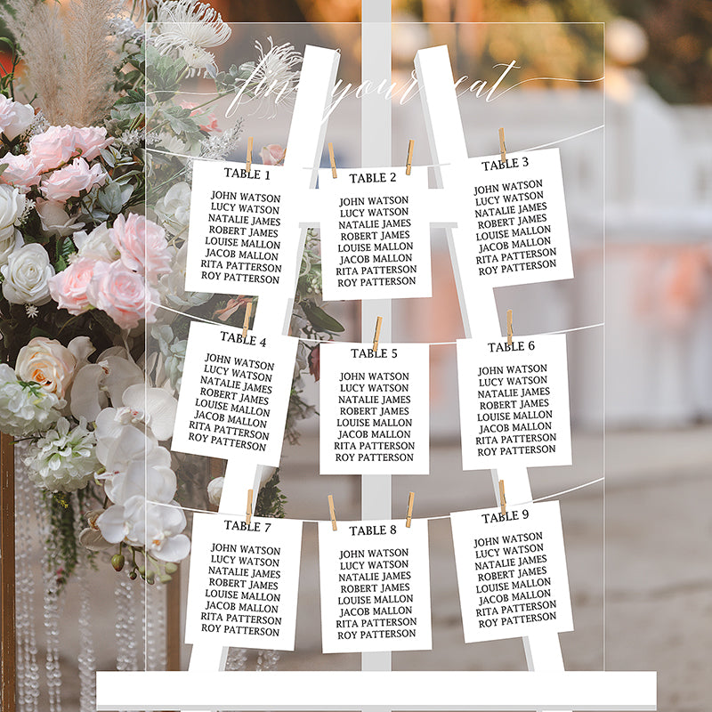 Pegs Personalised Wedding Table/Seating Plan,  Acrylic Table/Seating Plan,  Table Plan, Customised Table Plan 