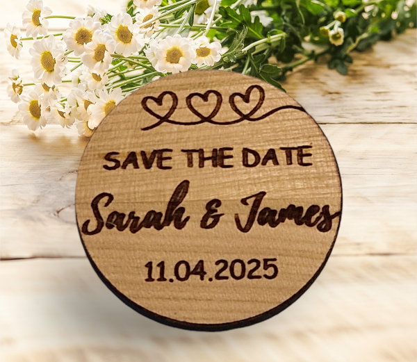Hearts Wooden Save the Date