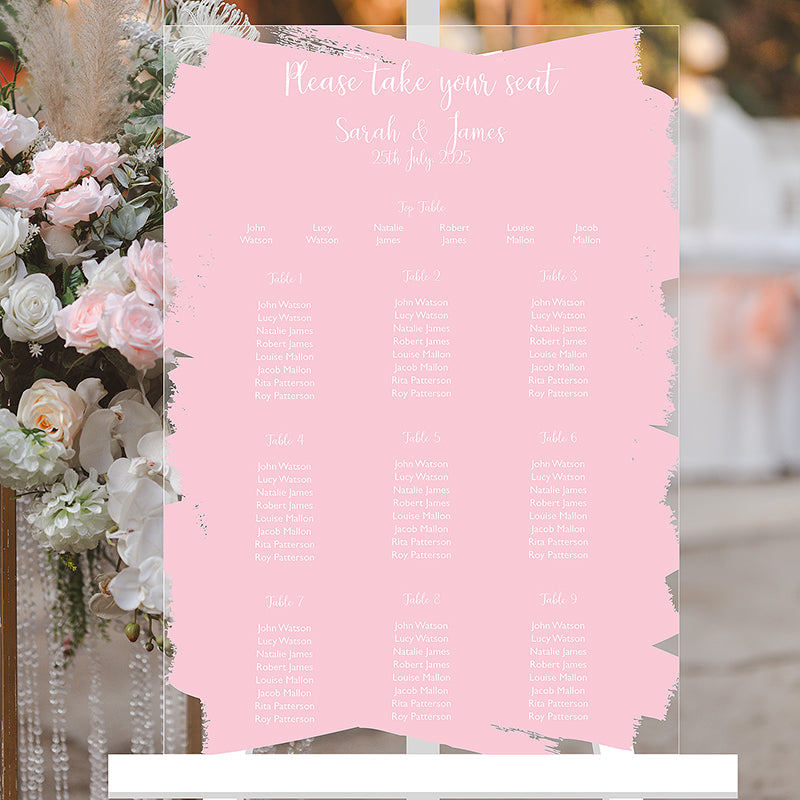Personalised Wedding Table/Seating Plan,  Acrylic Table/Seating Plan,  Table Plan, Customised Table Plan - Spash