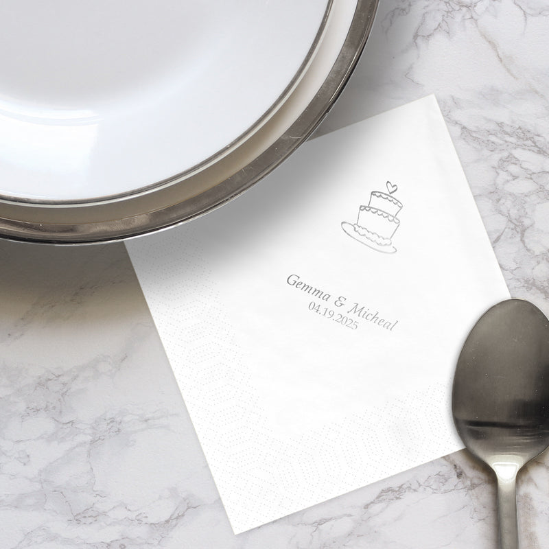 Wedding Cake Personalised Serviettes Available In Cream or White