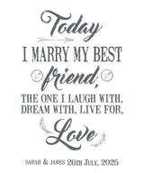 Today I Marry My Best Friend Personalised Aisle Runner Text