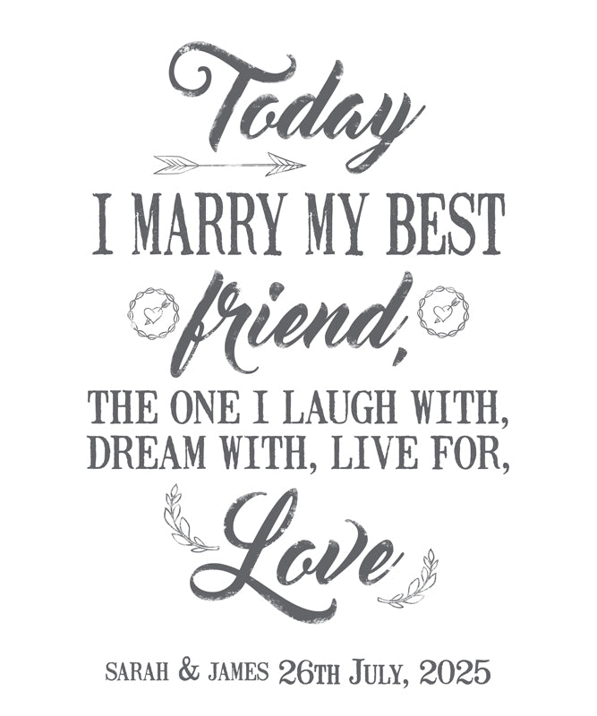 Today I Marry My Best Friend Personalised Aisle Runner Text