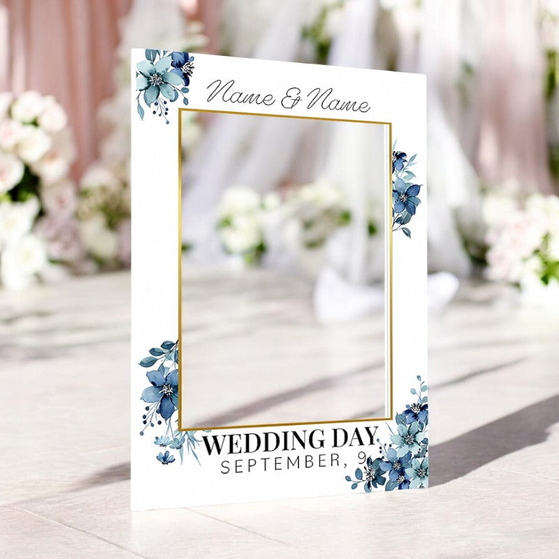 Personalised Selfie Frame, Wedding Selfie Frame Ideal for Engagement Parties, Celebrations & Weddings -  Blue Floral