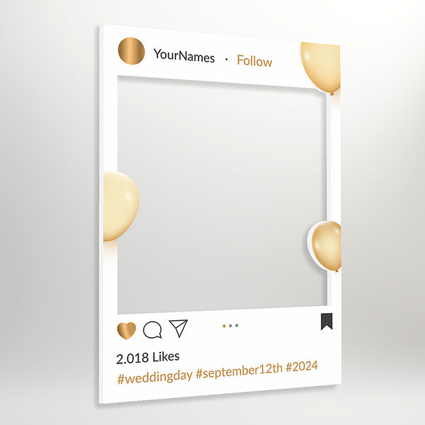 Gold Balloons Premium Personalised, Wedding Selfie Frame, Perfect for Parties, Celebrations & Weddings