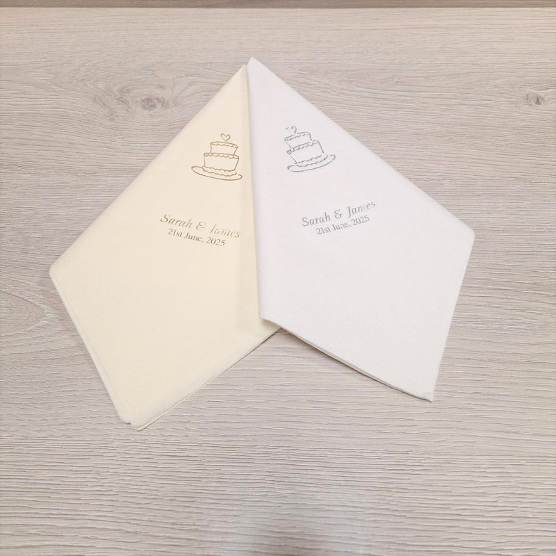 Wedding Cake Personalised Serviettes Available In Cream or White